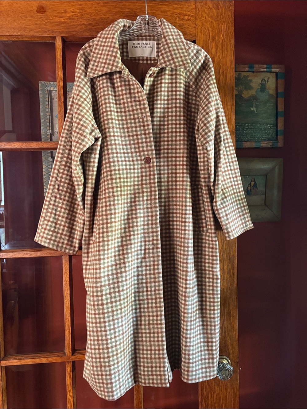 Compañia Fantastica Brown Check Maxi Dress Coat